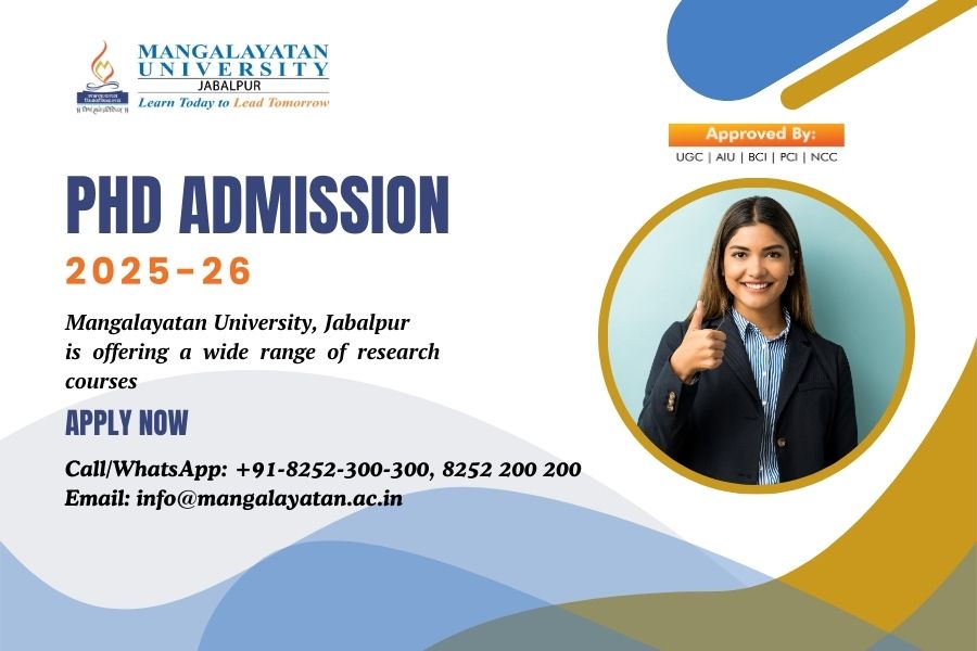 Mangalayatan University, Jabalpur offers detailed information on PhD admissions. Learn about course structures, eligibility criteria, and application steps.